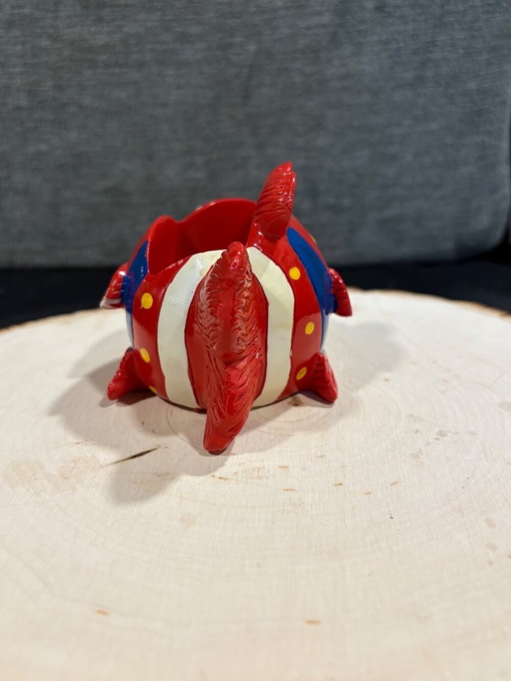Ceramic Fish-Shaped Planter/Decorative Bowl Vibrant Red & Yellow Nautical - Picture 6 of 10